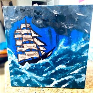 Hand painted ship stretched canvas art work